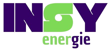 Logo de INSY energie, en violet avec le S stylisé en vert, et energie situé en dessous avec le "ener" en vert situé sous le S