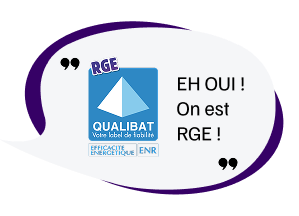 Une bulle d'annonce informant que l'entreprise est certifié RGE, avec le logo de la certification